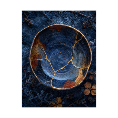 Fukinsei Ceramic Bowl Wall Art Print - Kintsugi Crackle Gold