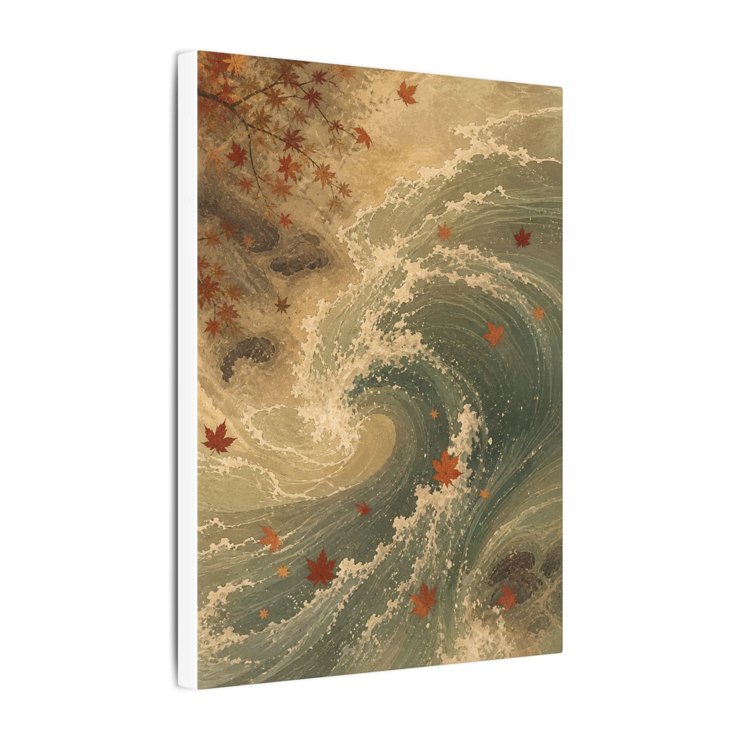 Japandi Ocean Wave in Candlelight | Japanese Pattern Canvas Art