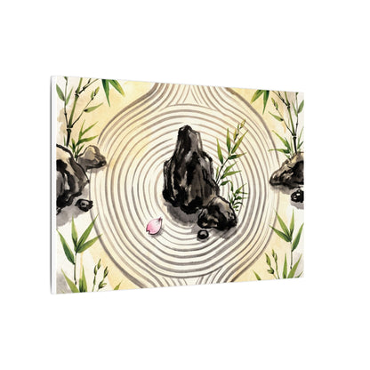 Zen Rock Garden in Golden Hour | Sumi E Canvas Art