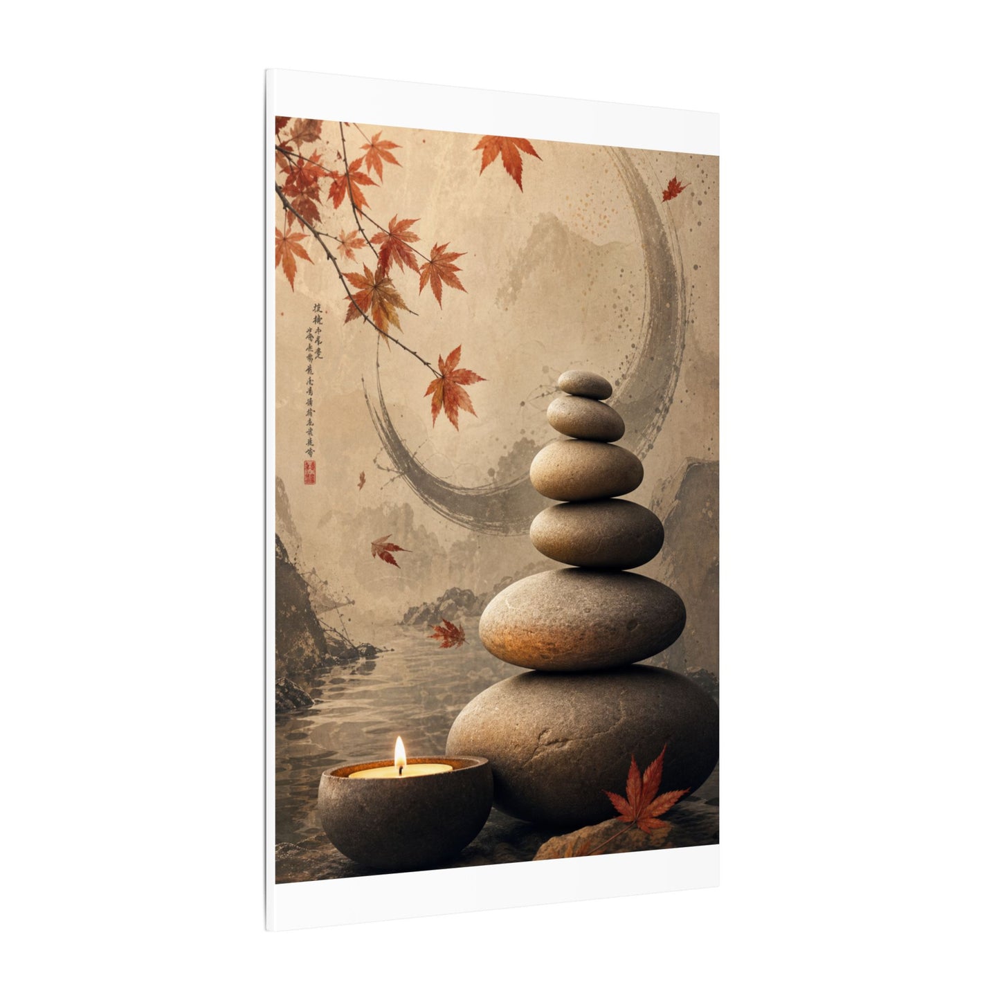 Japandi River Stones in Candlelight | Japanese Pattern Canvas Art