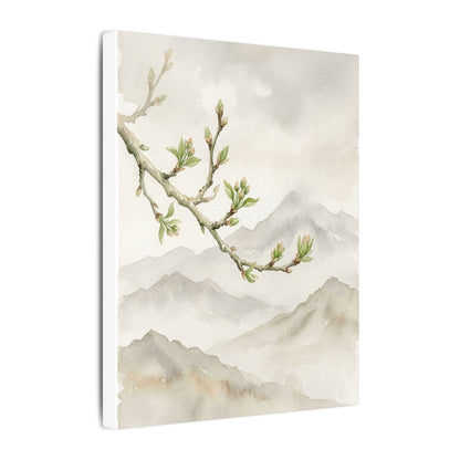 Spring Mountain Mist Watercolor Canvas Art | Cozy Decor