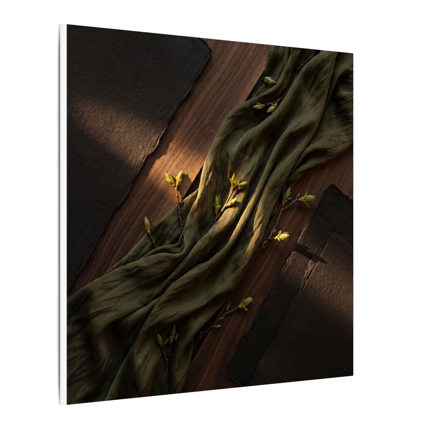 Silk Drape Canvas Art | Spring Dark Japandi Dark Texture Art