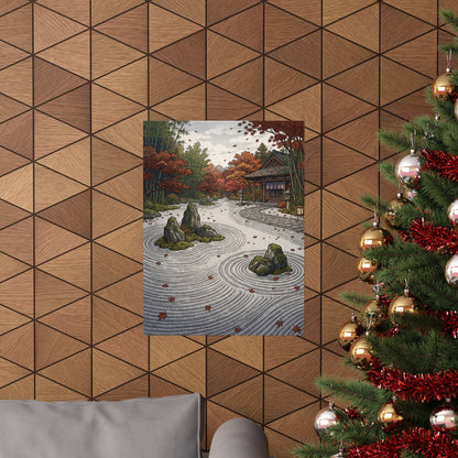 Rock Garden Wall Art Print | Autumn Zen Ukiyo E Inspired Art