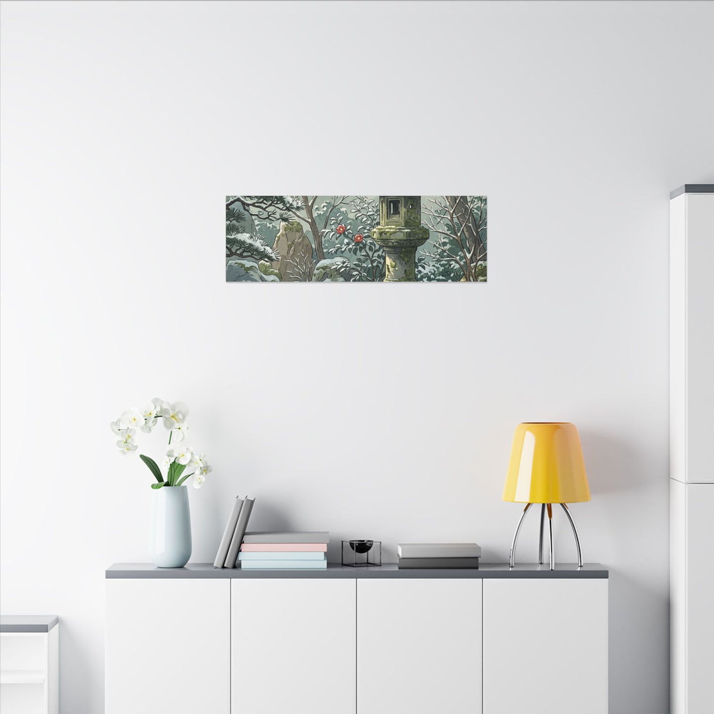 Stone Lantern Winter Canvas Art | Japandi Warm Design