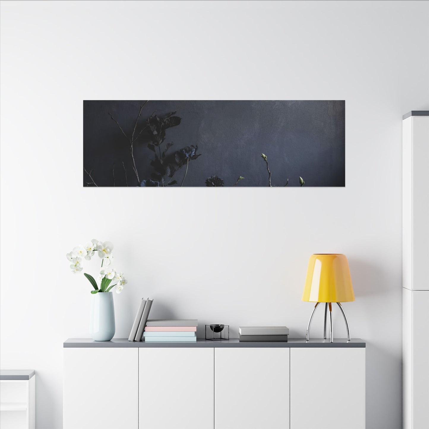 Dried Flowers Spring Canvas Art | Dark Japandi Moody Design