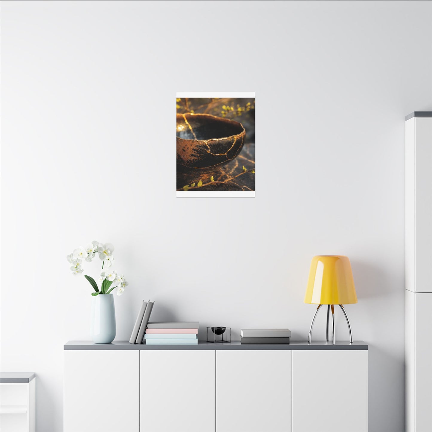 Kintsugi Ceramic Bowl in Golden Hour | Gold Vein Canvas Art