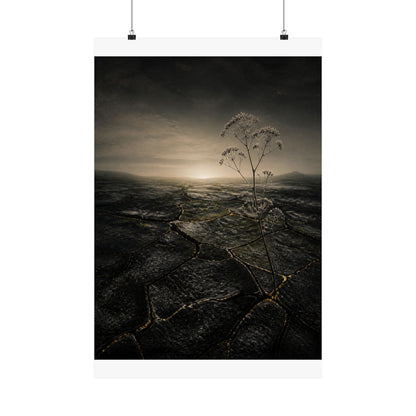 Dawn Cracked Earth Wall Art Print - Dark Japandi Mono No Aware