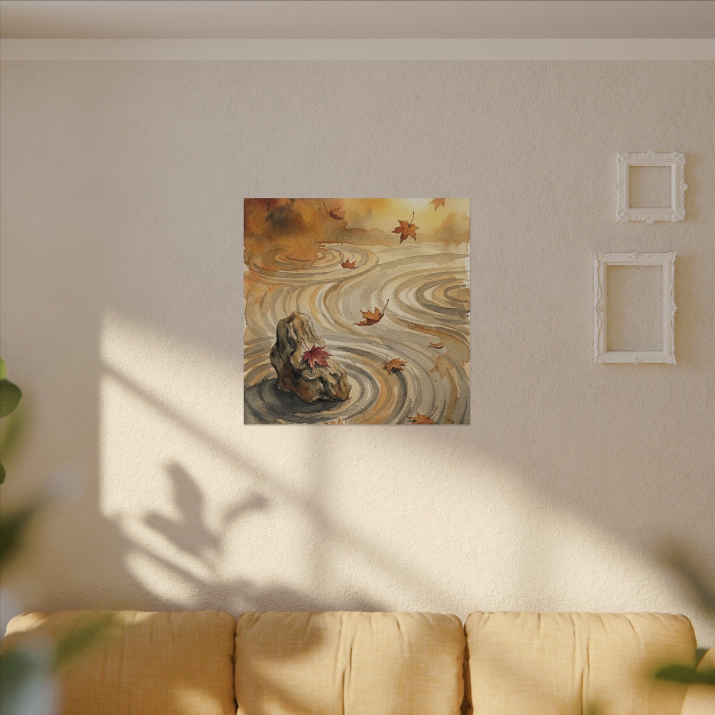 Autumn Rock Garden Watercolor Canvas Art | Neutral Decor