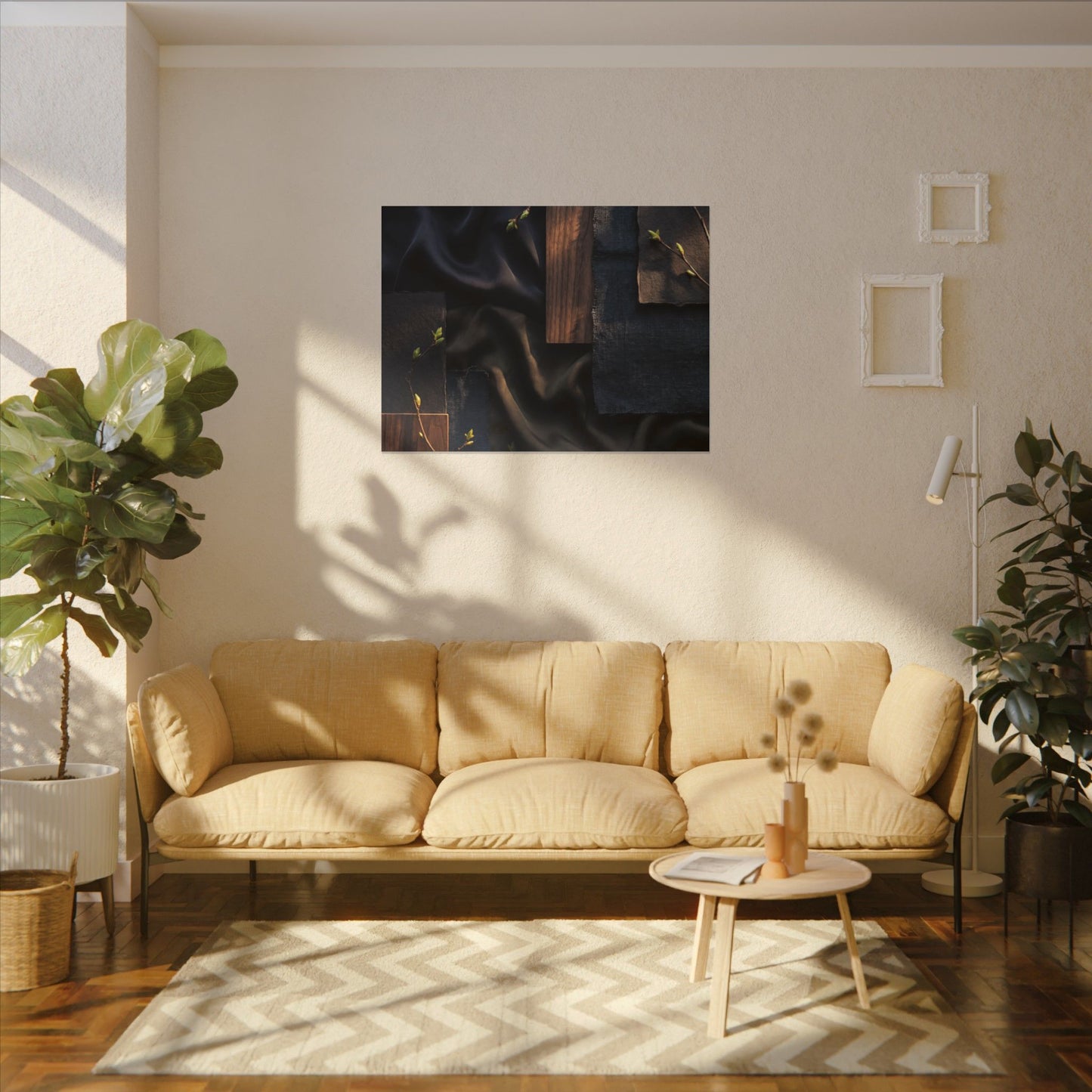 Silk Drape Spring Canvas Art | Dark Japandi Moody Design