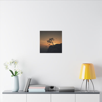 Dark Japandi Pine Tree in Golden Hour | Moody Minimal Canvas Art