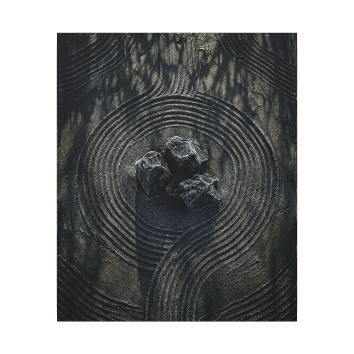 Moody Rock Garden Canvas Art - Dark Texture Dark Japandi