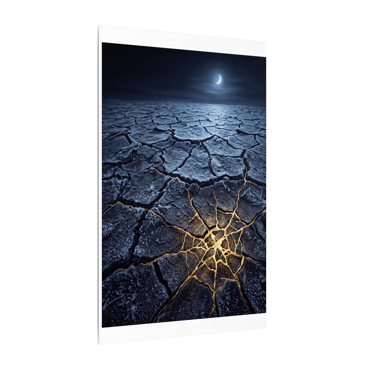Moonlight Cracked Earth Canvas Art - Kintsugi Mono No Aware