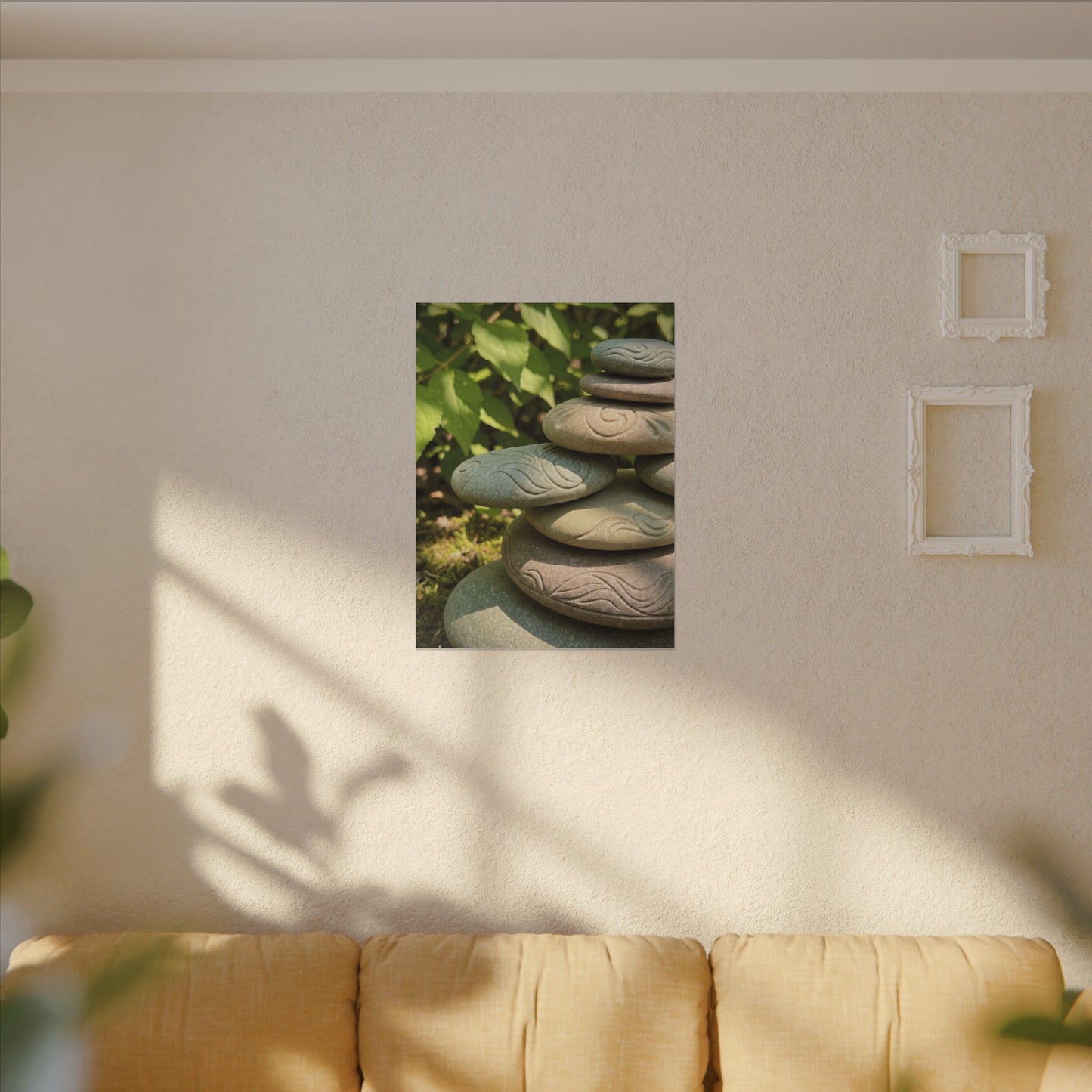 River Stones Summer Canvas Art | Japandi Earthy Design