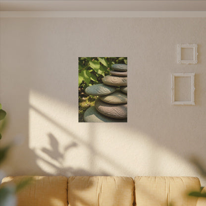 River Stones Summer Canvas Art | Japandi Earthy Design
