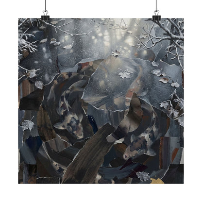 Koi Pond Wall Art Print | Winter Dark Japandi Shadow Zen Art