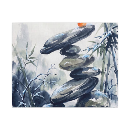 Zen River Stones in Moonlight | Sumi E Canvas Art Art Print