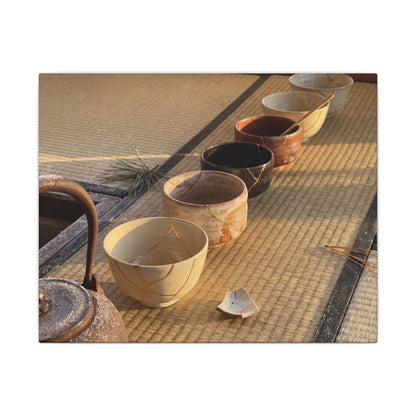 Kintsugi Tea Ceremony in Golden Hour | Gold Repair Canvas Art