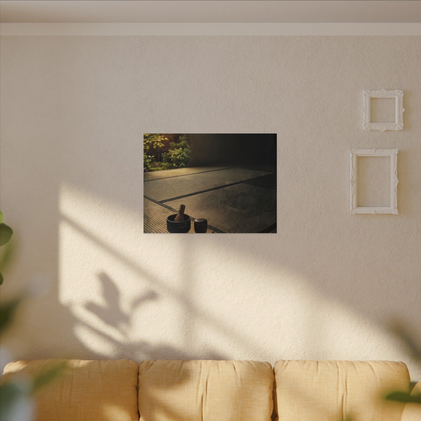Dark Japandi Tea Ceremony in Golden Hour | Dark Texture Canvas Art