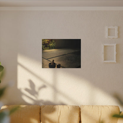 Dark Japandi Tea Ceremony in Golden Hour | Dark Texture Canvas Art