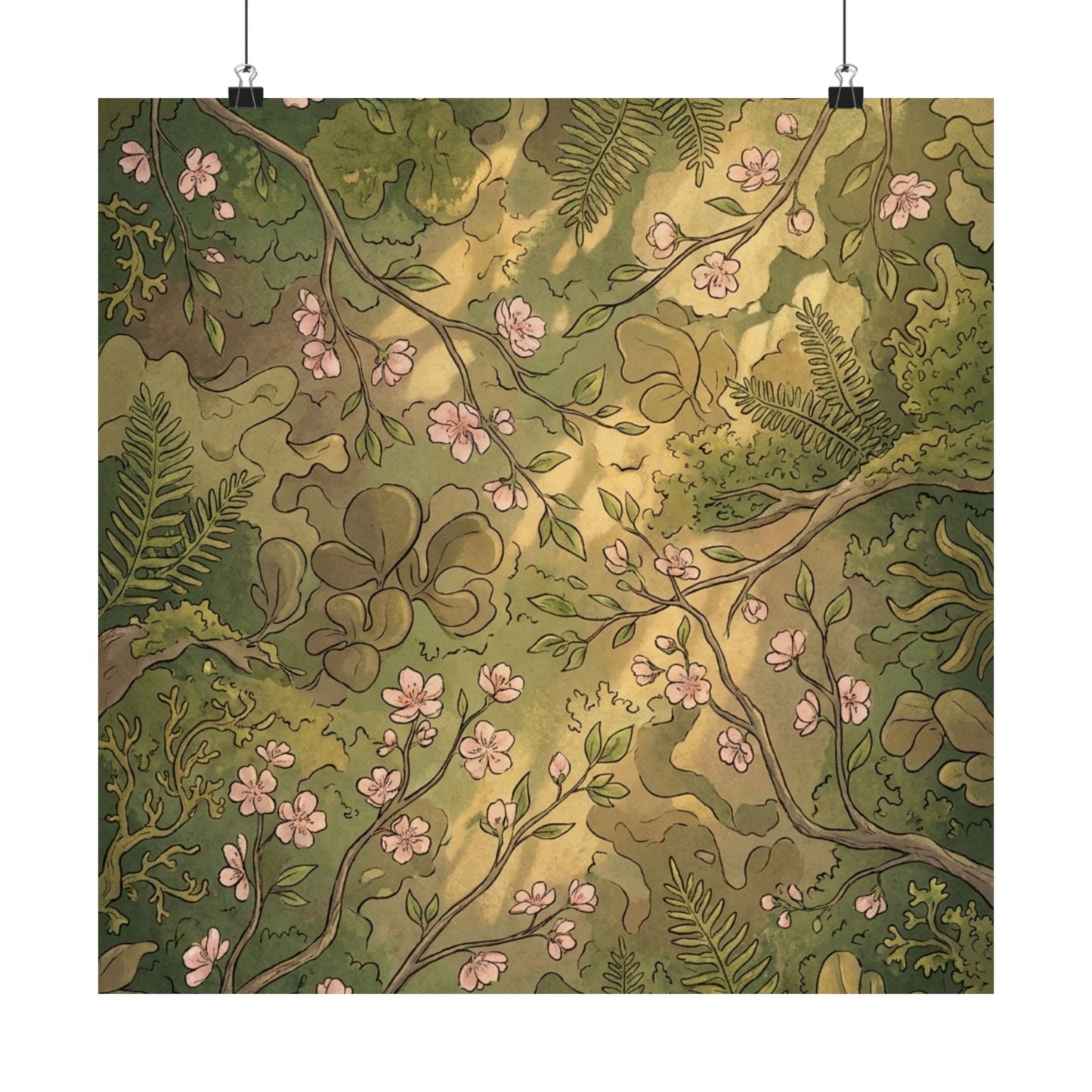 Summer Cherry Blossom Forest Whimsy Wall Art Print | Earthy Decor
