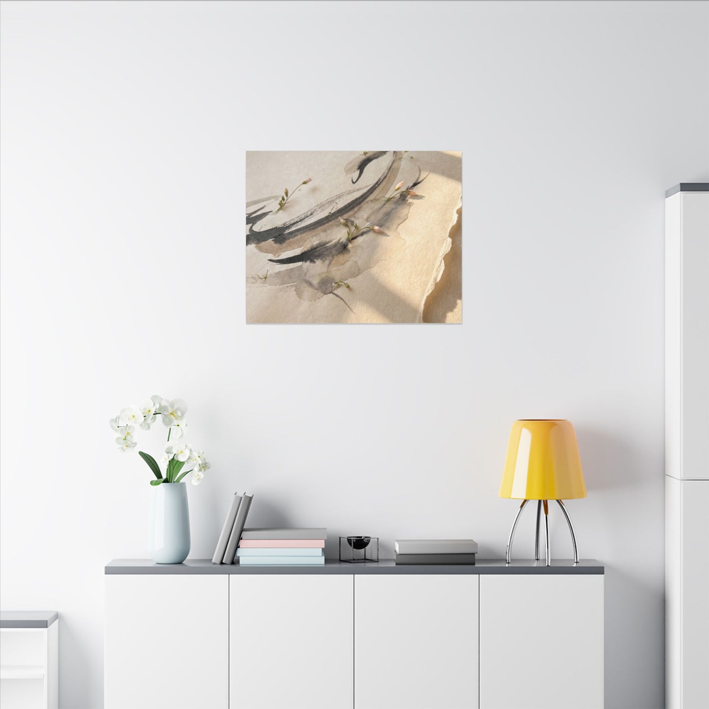 Ink Brushstroke Watercolor Canvas Art | Neutral Japandi Art