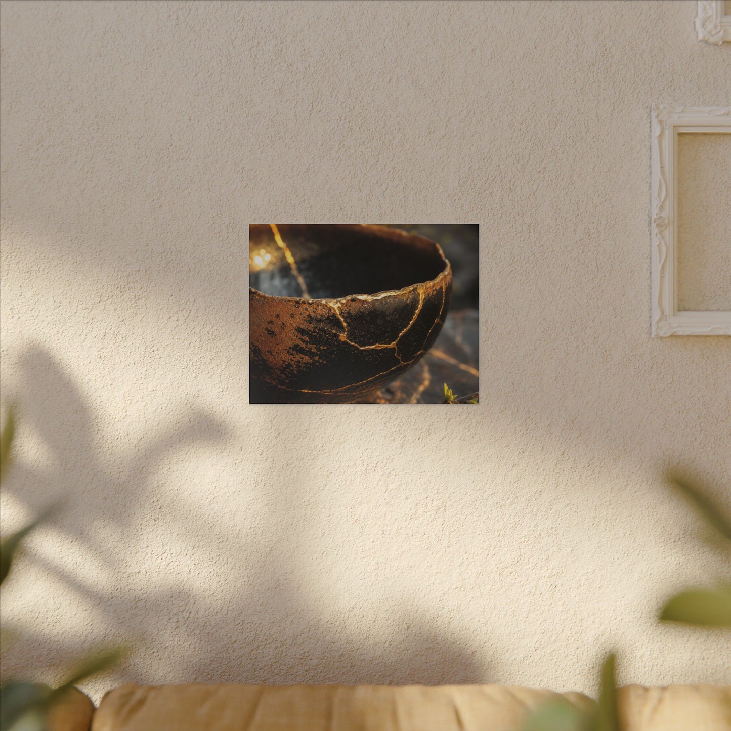 Kintsugi Ceramic Bowl in Golden Hour | Gold Vein Canvas Art
