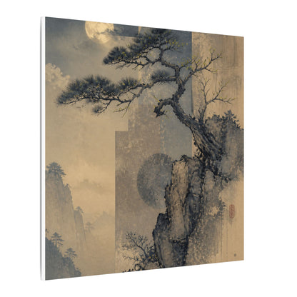 Japandi Pine Tree in Moonlight | Japanese Pattern Canvas Art