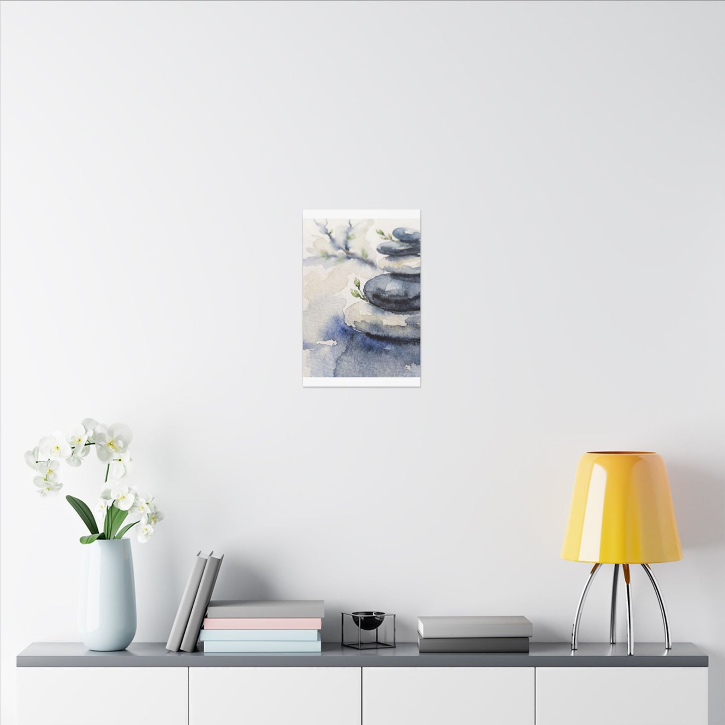 River Stones Watercolor Canvas Art | Cozy Japandi Art