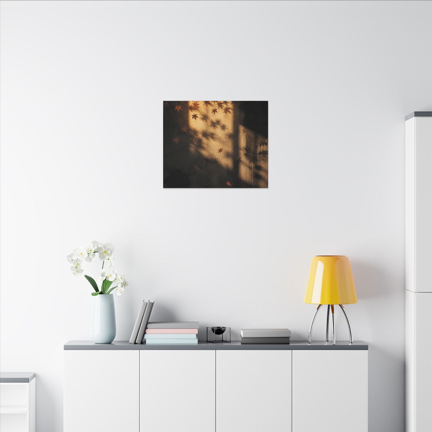 Shadow Play Canvas Art | Autumn Dark Japandi Charcoal Ink Art