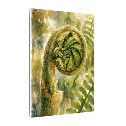 Japandi Fern Unfurling in Dappled | Watercolor Canvas Art