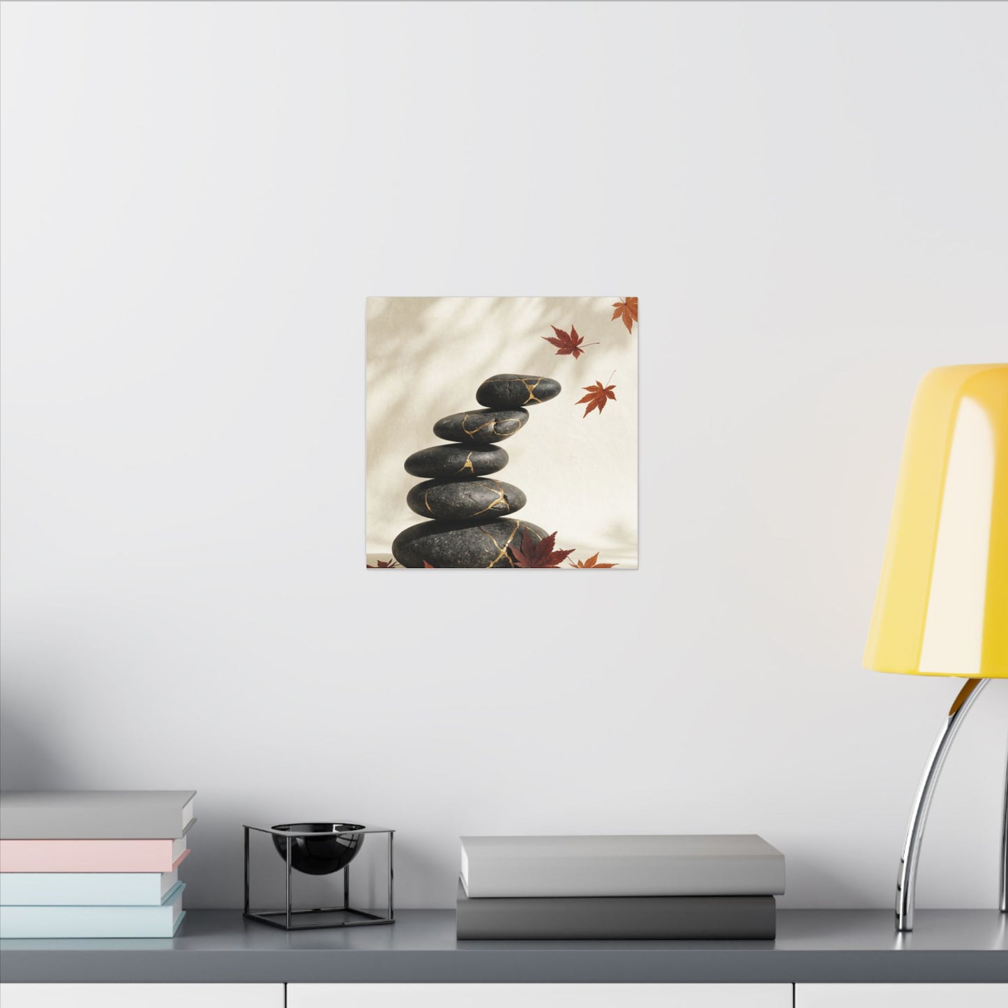 Kintsugi River Stones in Dappled | Crackle Gold Canvas Art