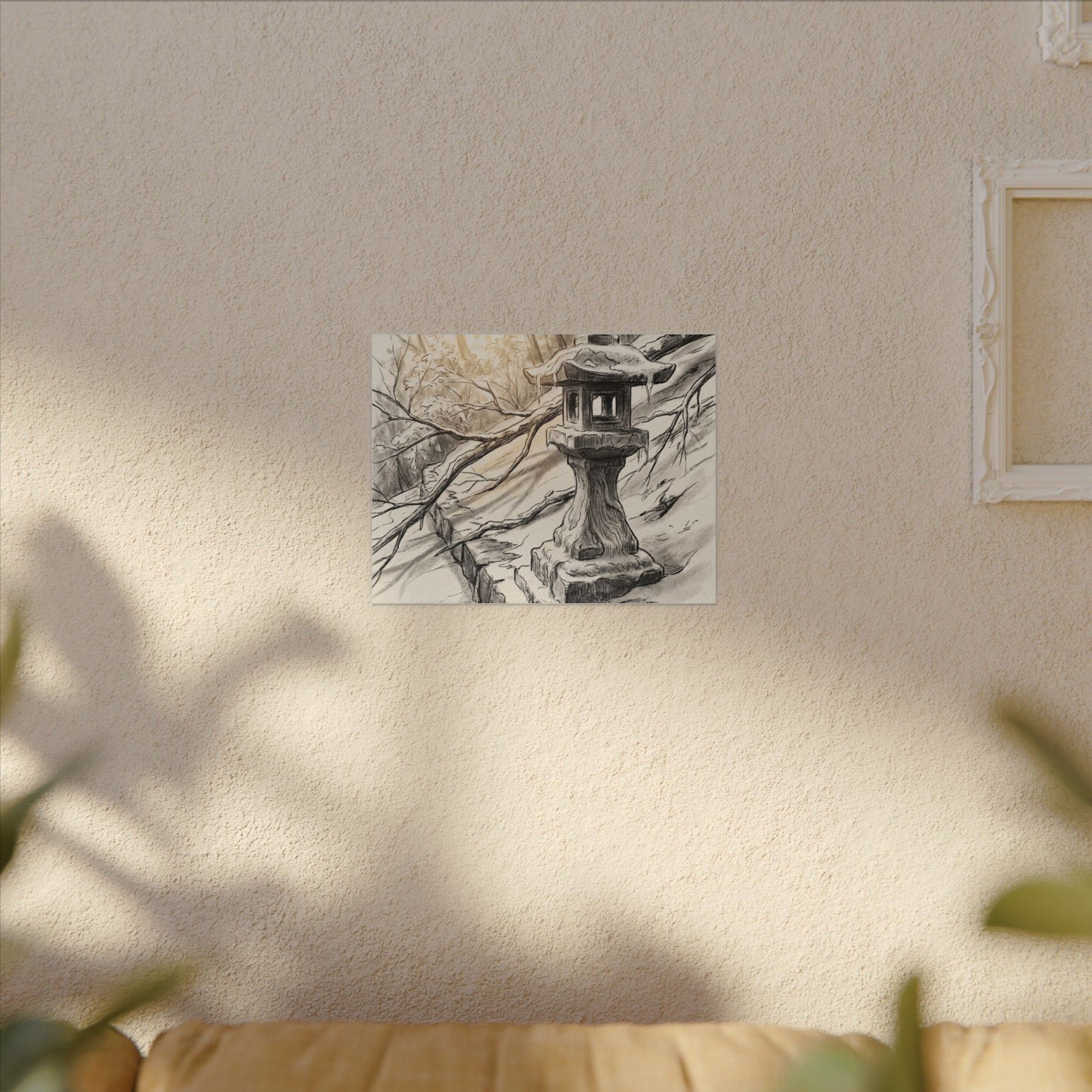 Golden Hour Stone Lantern Canvas Art - Japandi Kanso