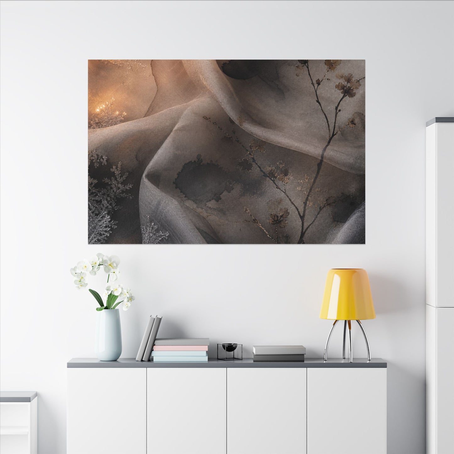 Japandi Silk Drape in Candlelight | Watercolor Canvas Art