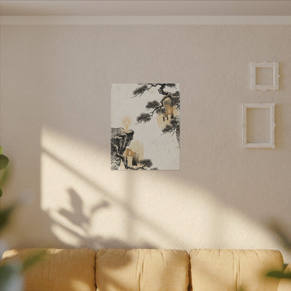 Japandi Pine Tree in Candlelight | Japanese Pattern Canvas Art
