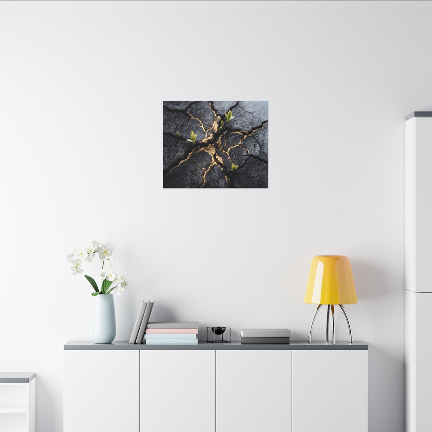 Ma Cracked Earth Canvas Art - Dark Japandi Charcoal Ink