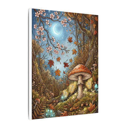 Autumn Cherry Blossom Mushroom Illustration Canvas Art | Enchanting Decor