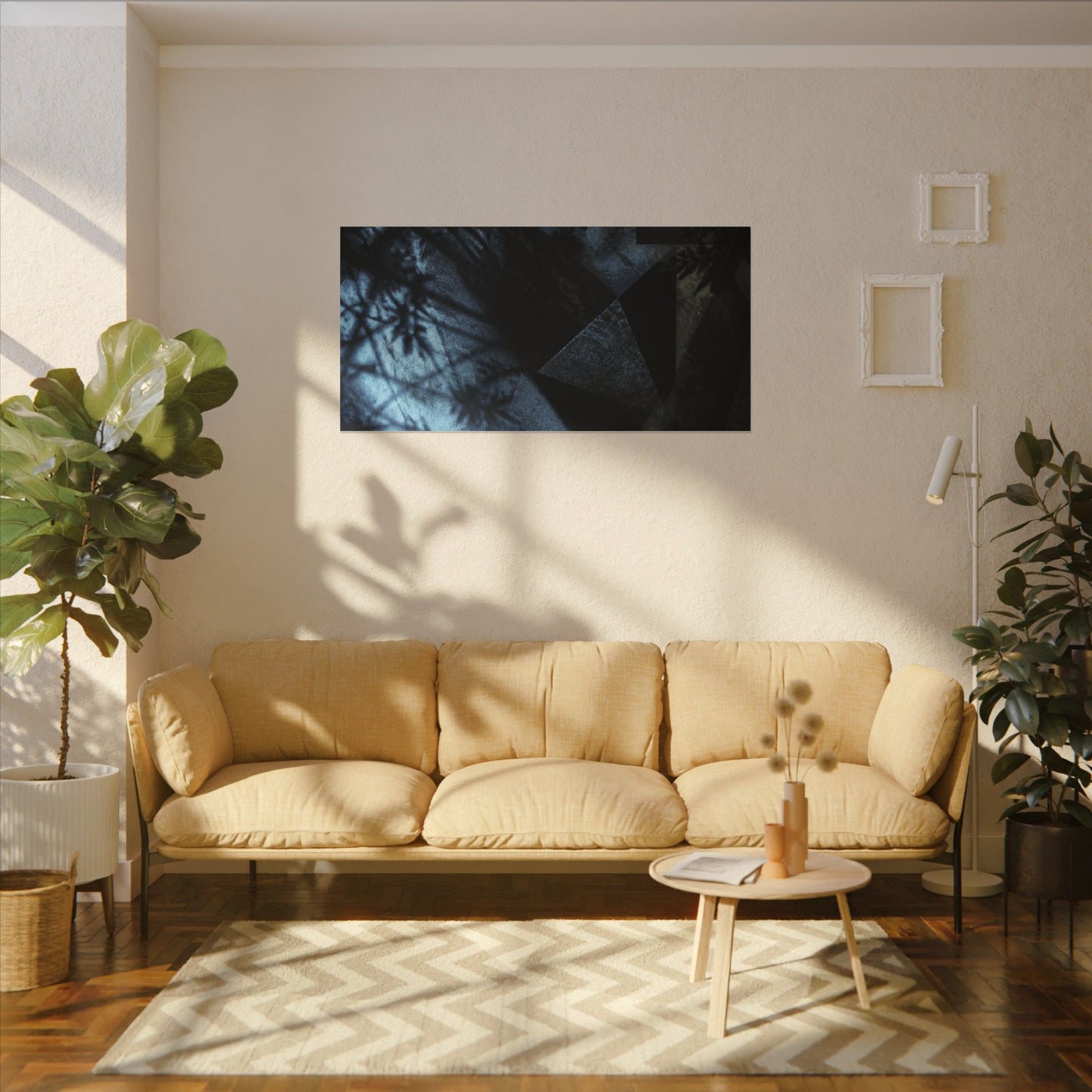 Shadow Play Winter Canvas Art | Dark Japandi Luxurious Design