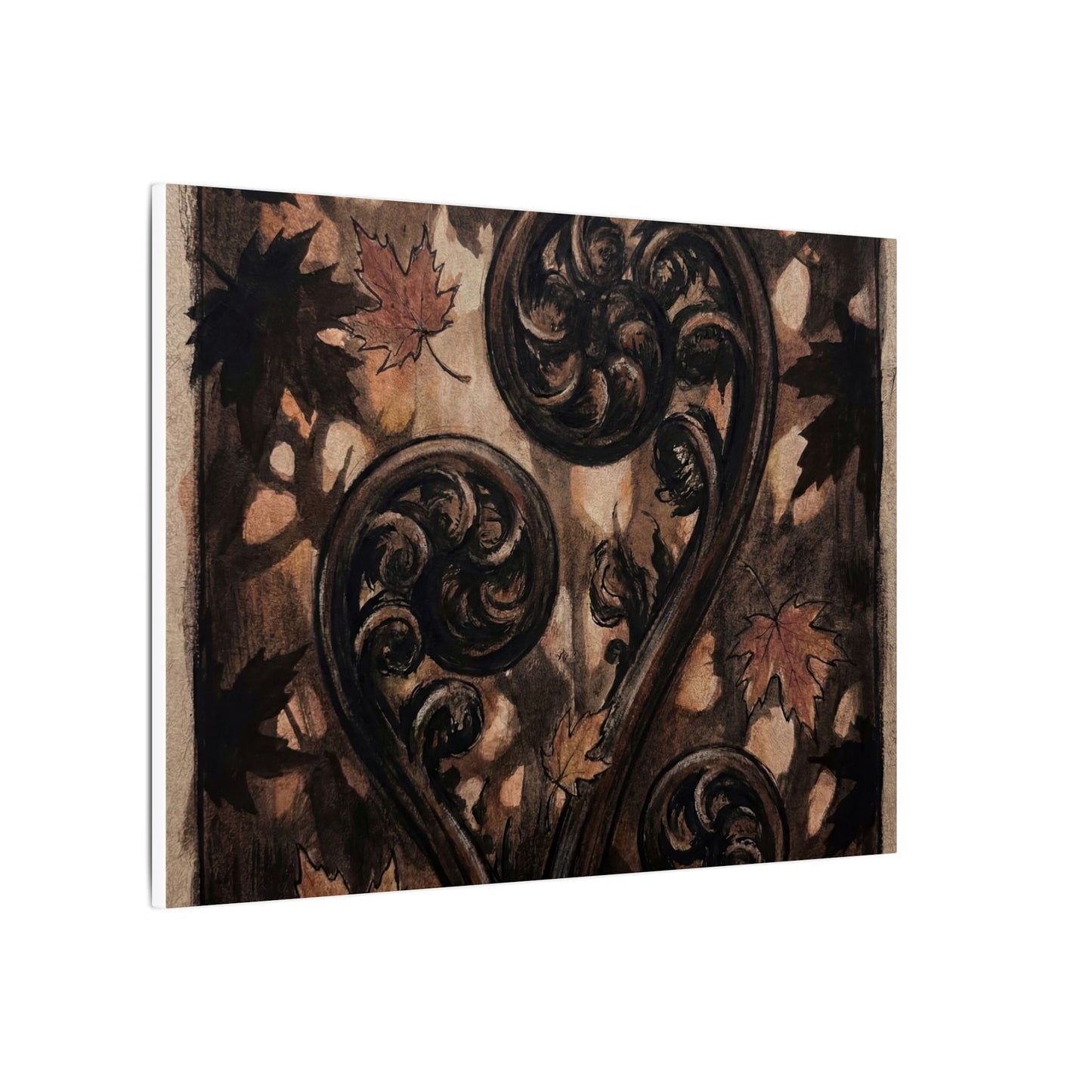 Mono No Aware Fern Unfurling Canvas Art - Dark Japandi Charcoal Ink