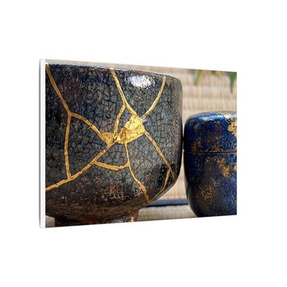 Tea Ceremony Crackle Gold Canvas Art | Philosophical Kintsugi Art