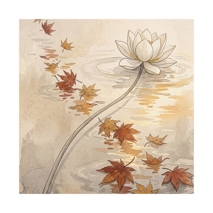 Japandi Lotus Flower in Golden Hour | Minimal Line Wall Art Print
