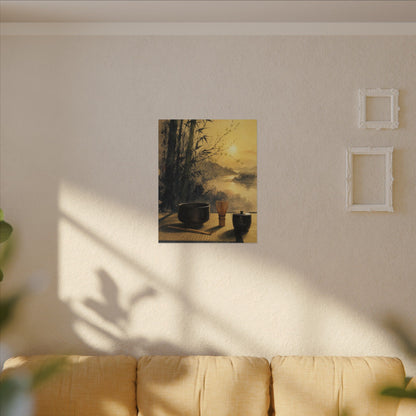 Tea Ceremony Sumi E Canvas Art | Contemplative Zen Art