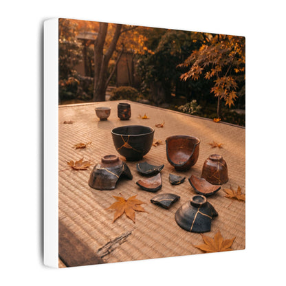Golden Hour Tea Ceremony Canvas Art - Kintsugi Shibui