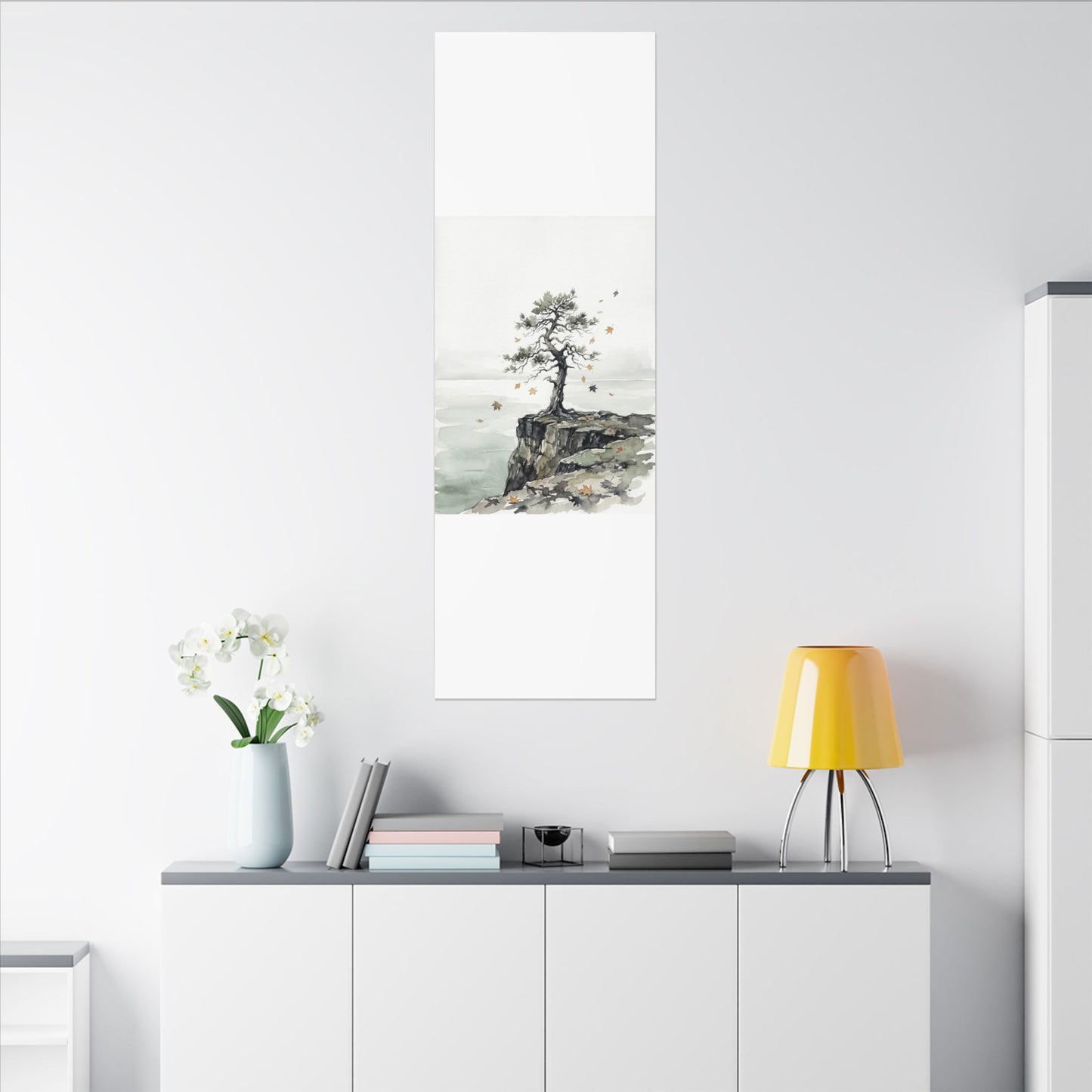 Japandi Pine Tree in Overcast | Watercolor Canvas Art