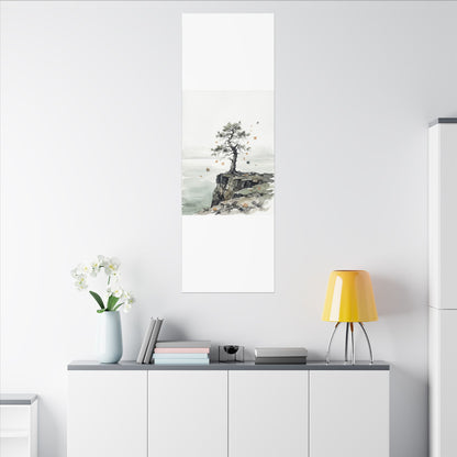 Japandi Pine Tree in Overcast | Watercolor Canvas Art