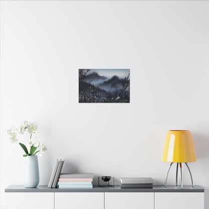 Mountain Mist Spring Canvas Art | Dark Japandi Atmospheric Design