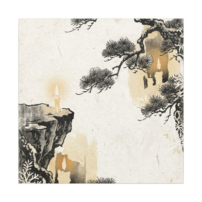 Japandi Pine Tree in Candlelight | Japanese Pattern Canvas Art