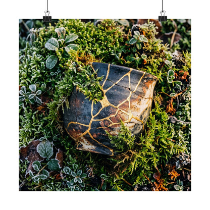 Winter Moss Close Up Gold Repair Wall Art Print | Beautiful Decor
