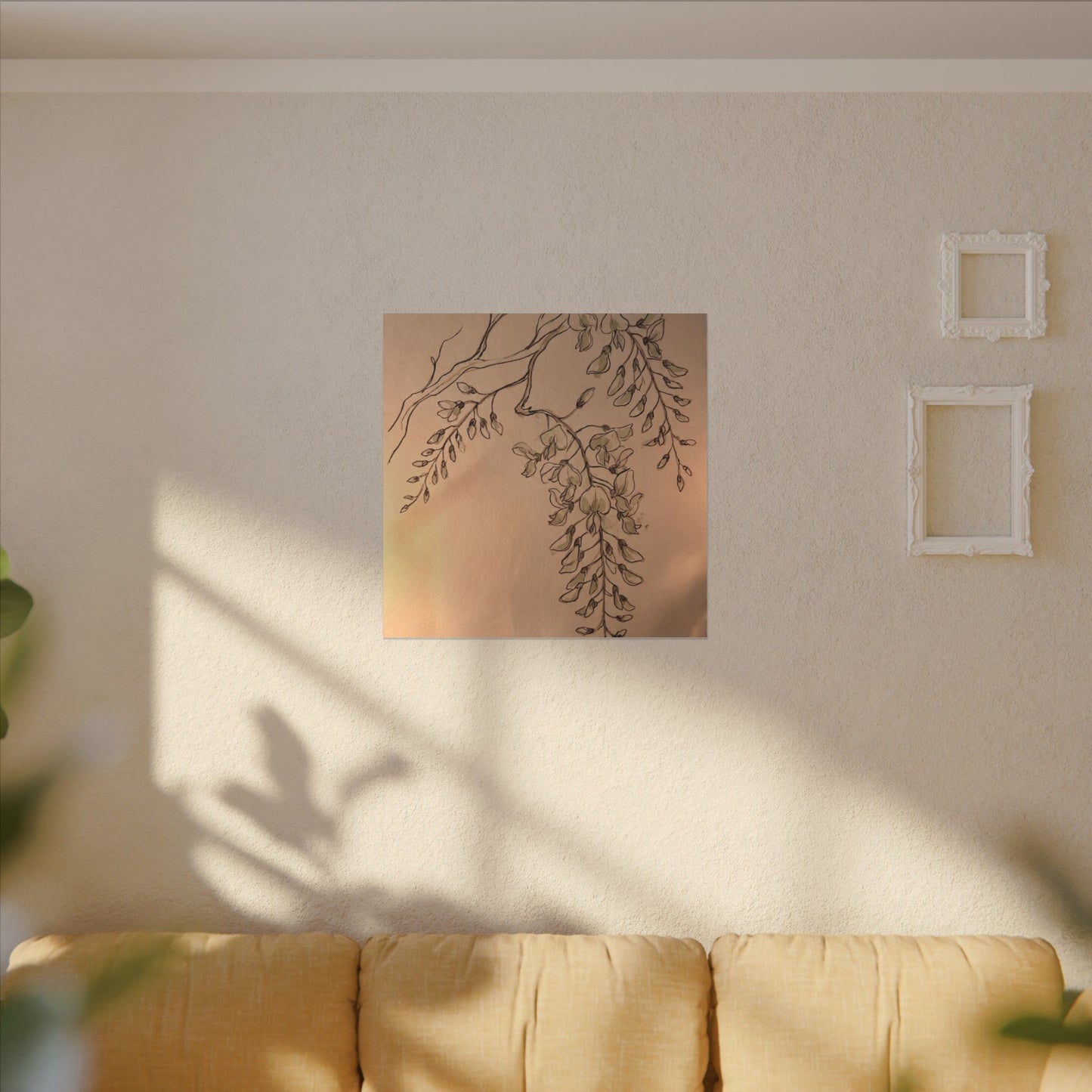 Japandi Wisteria in Candlelight | Minimal Line Canvas Art