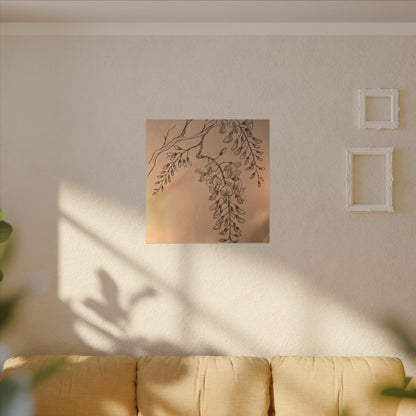 Japandi Wisteria in Candlelight | Minimal Line Canvas Art