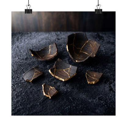 Dawn Broken Pottery Wall Art Print - Dark Japandi Kanso